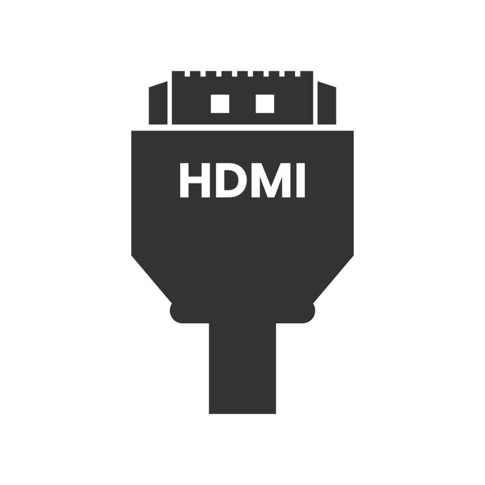 Vector illustration of HDMI cable icon in dark color and white background