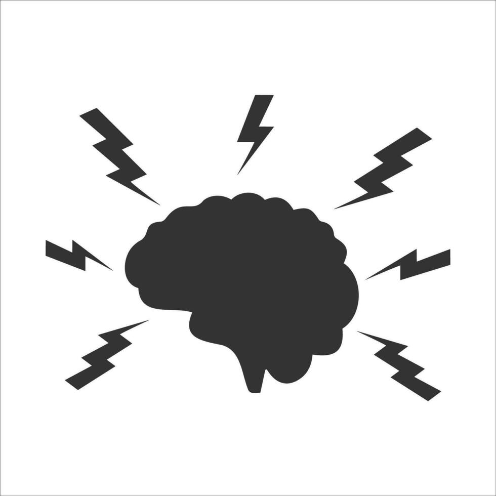 Vector illustration of electrocuted brain icon in dark color and white background