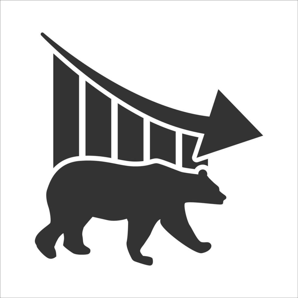 Vector illustration of declining bear chart icon in dark color and white background