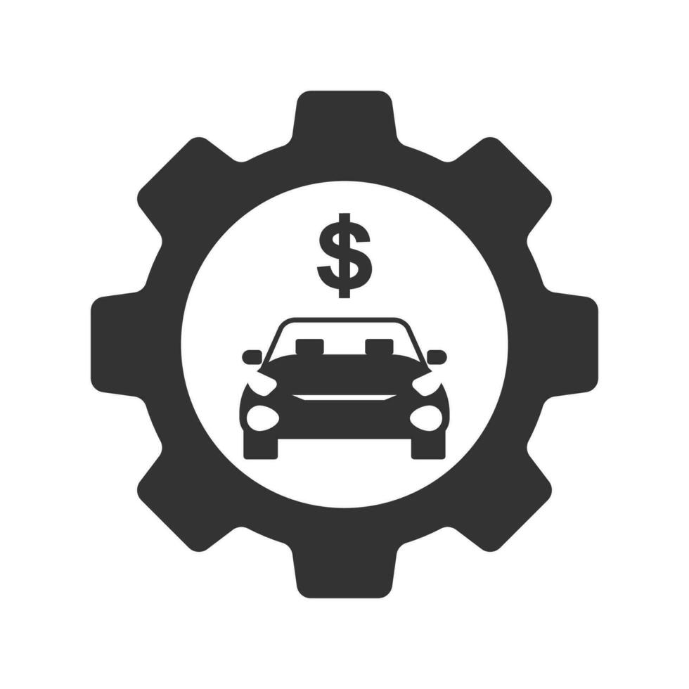 Vector illustration of car investment management icon in dark color and white background