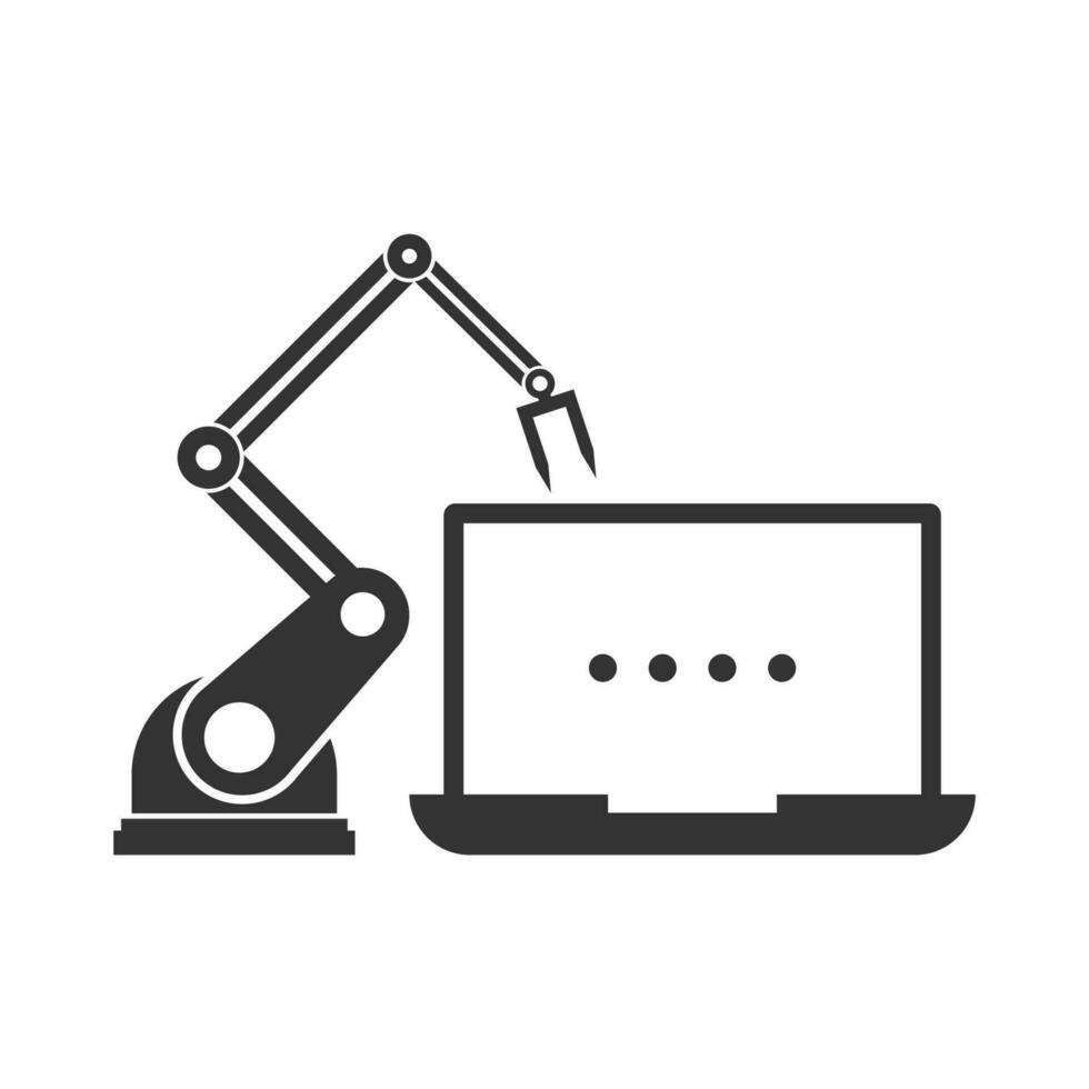 Vector illustration of laptop robots icon in dark color and white background