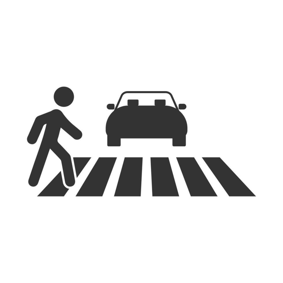 Vector illustration of people crossing at the zebra crossing icon in dark color and white background