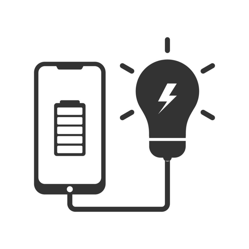 Vector illustration of ideal smartphone battery icon in dark color and white background