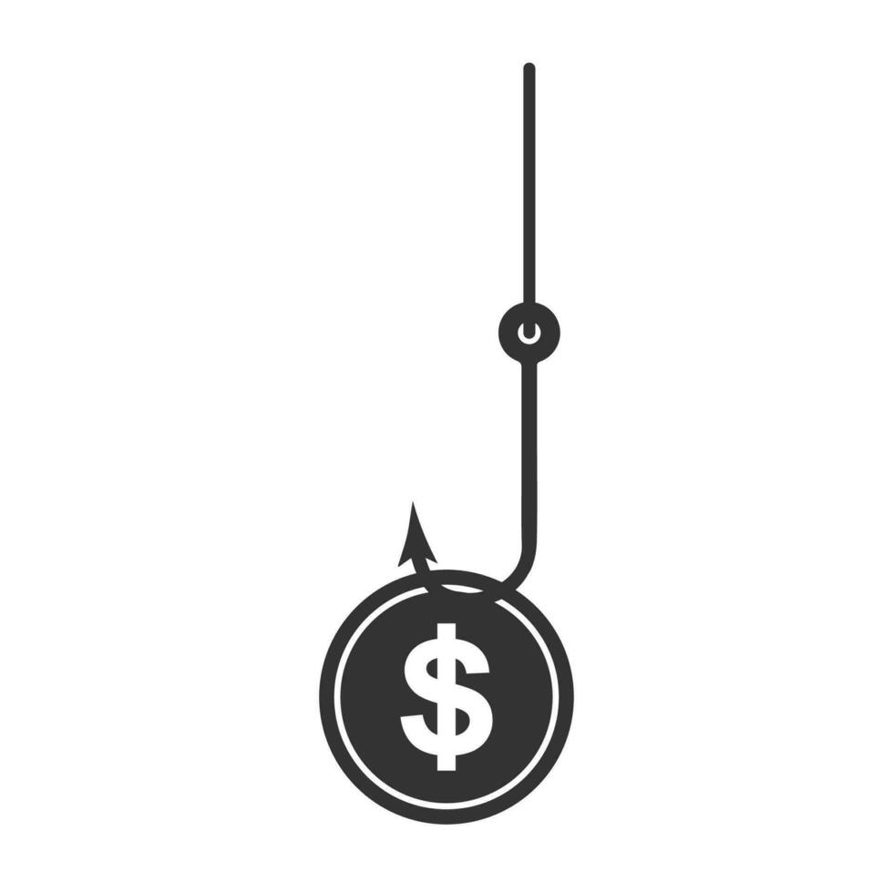 Vector illustration of money hook icon in dark color and white background