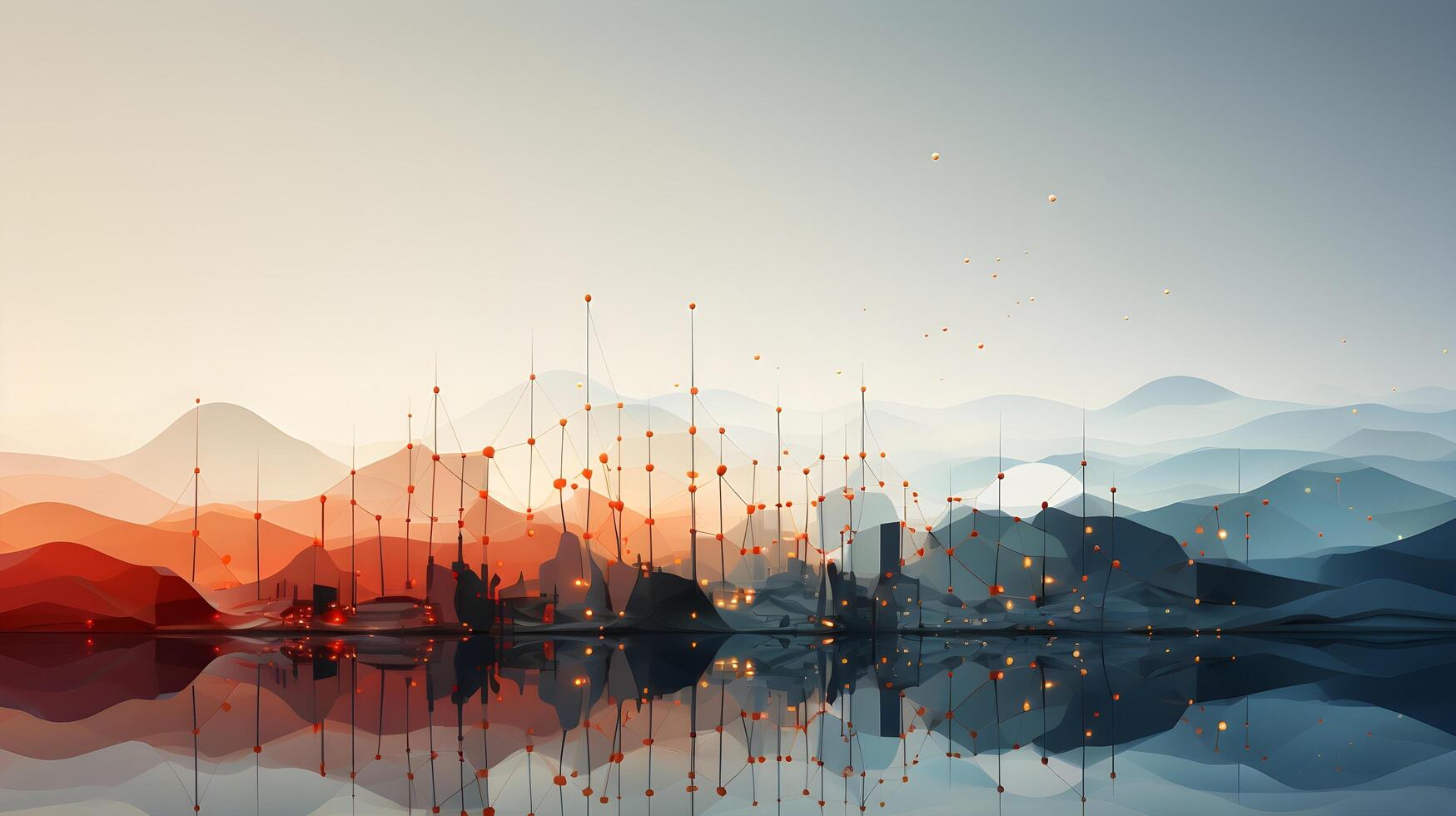 abstract cityscape with mountains and water. photo