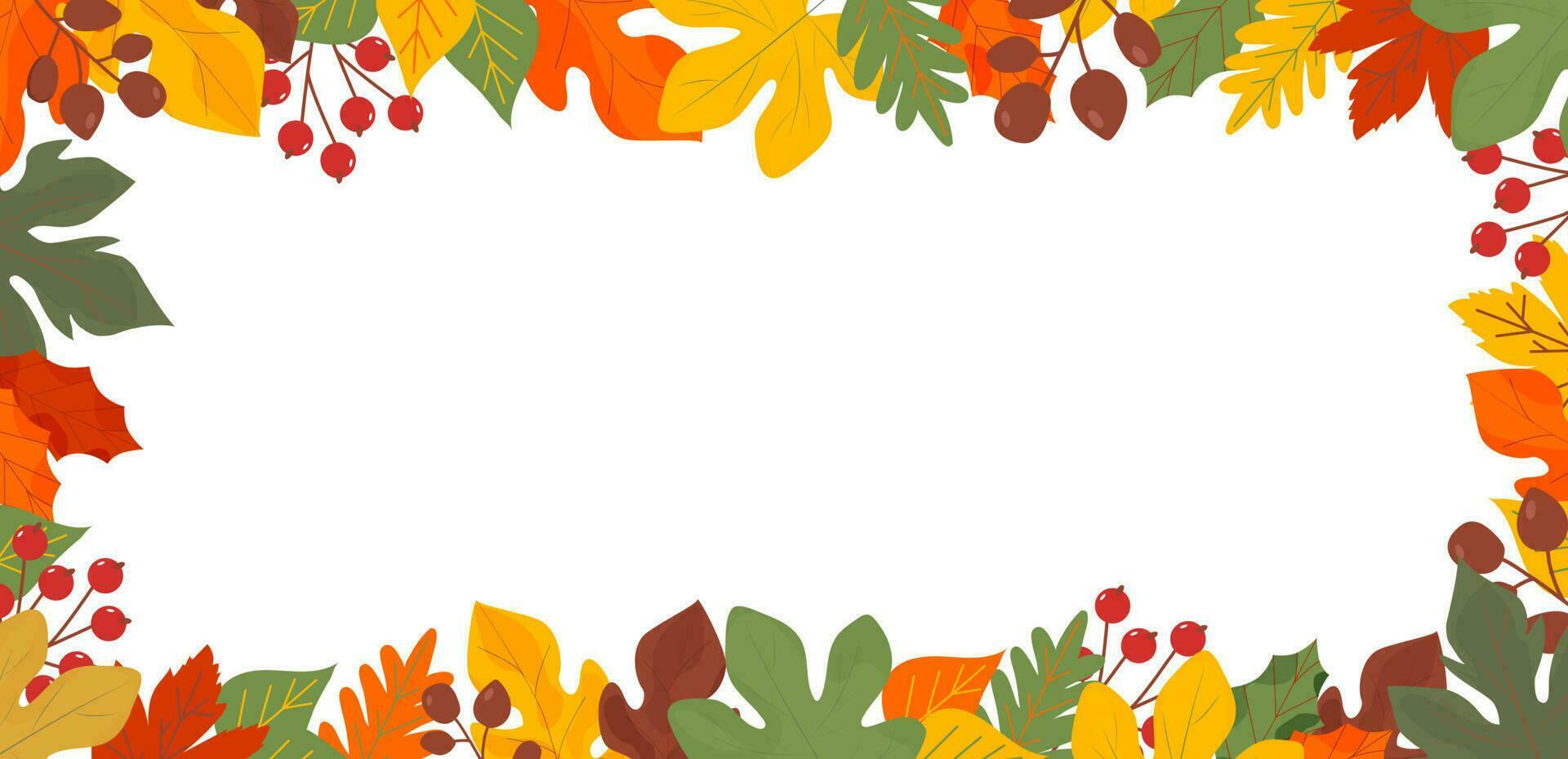 Autumn leaves frame. Fall background with colorful leaves. Autumn leaves border isolated on White. Vector illustration.