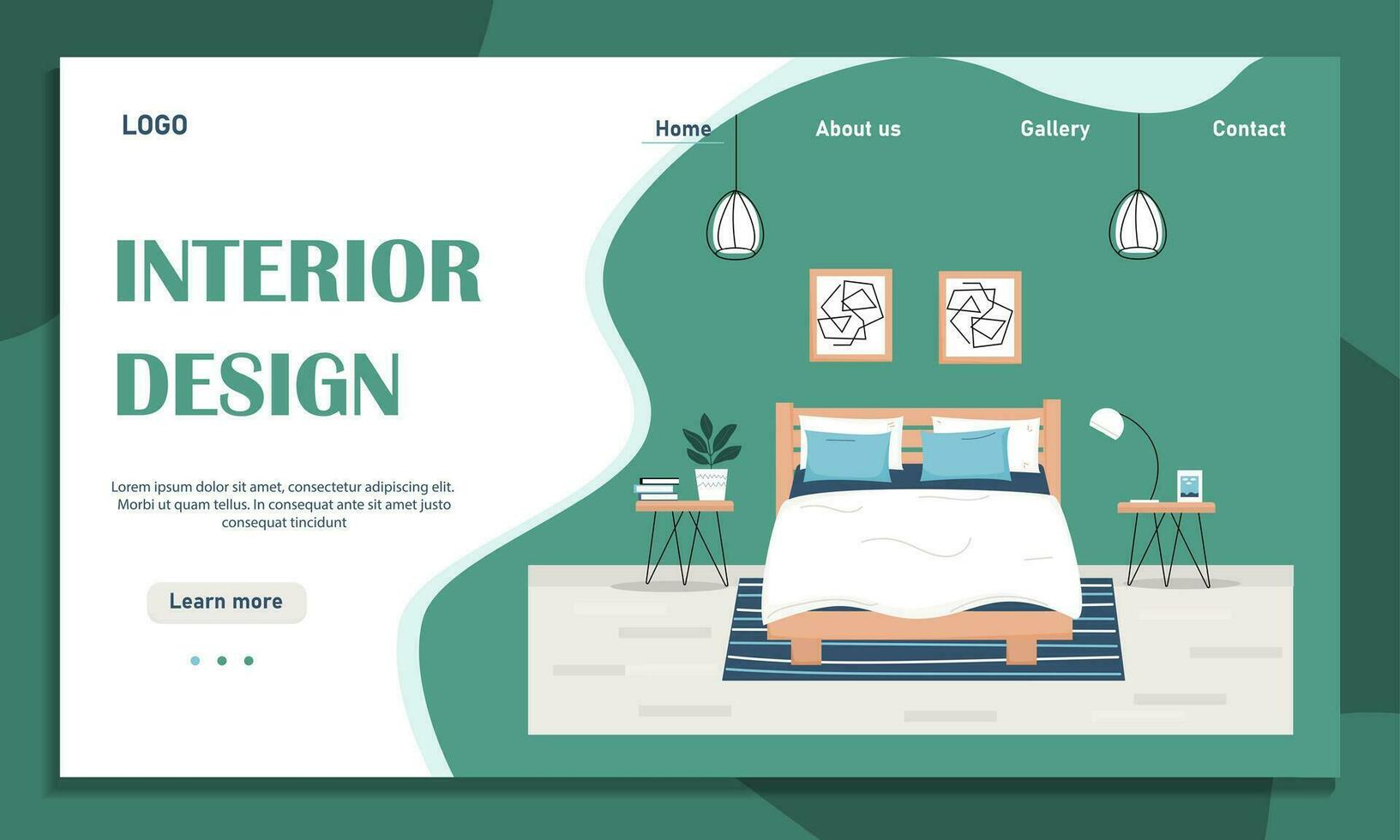 Landing page for interior design website. Template for Landing Page. Homepage. Interior design concept. vector