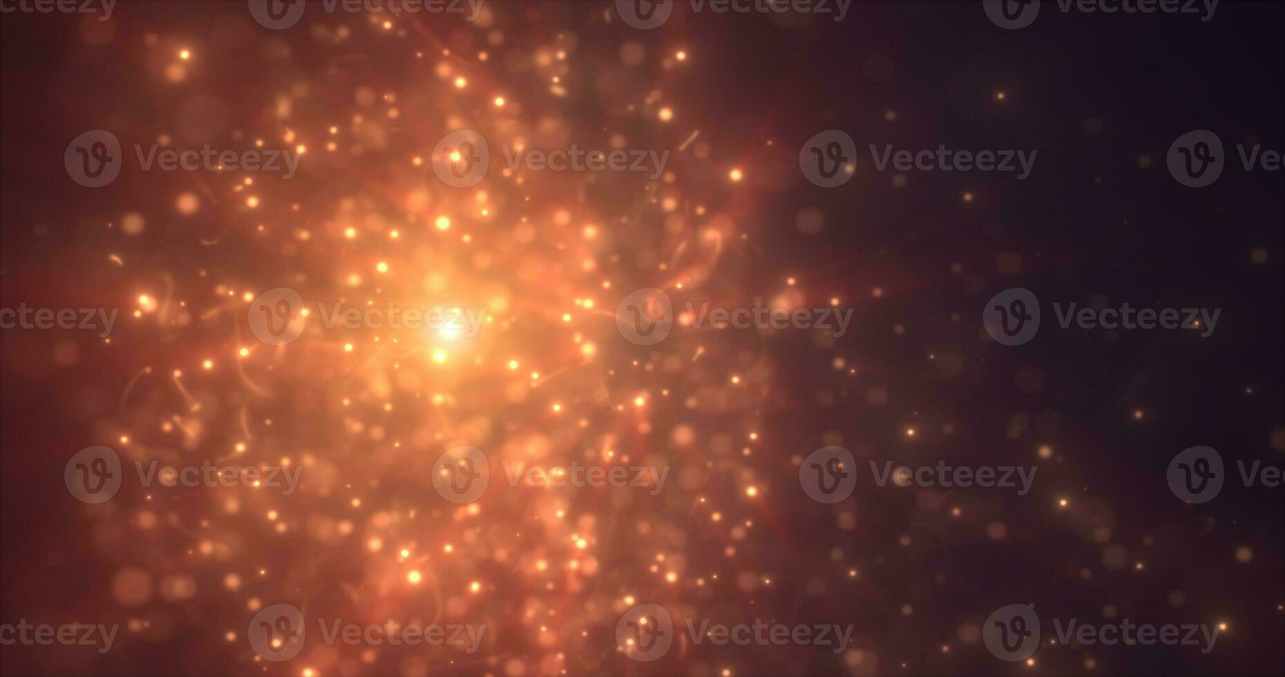 Abstract yellow orange energy particles and dots glowing flying sparks festive with bokeh effect and blur background photo