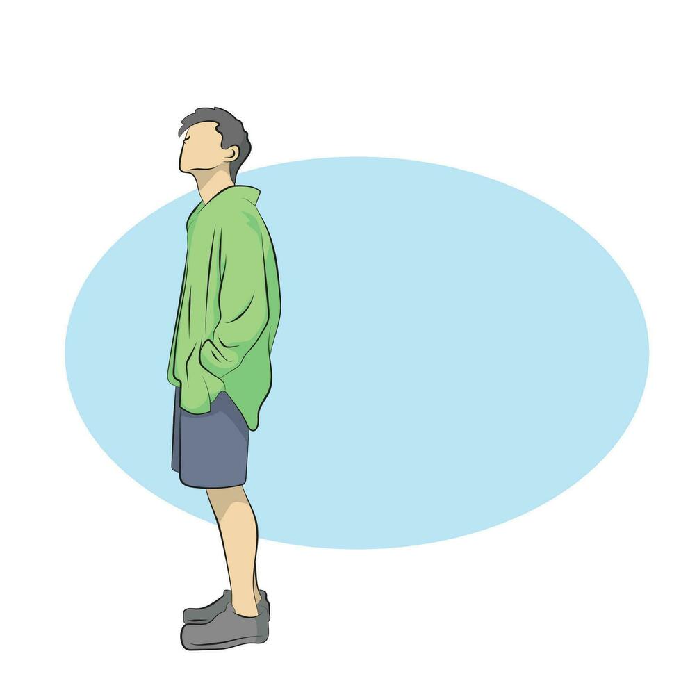 lleno longitud de hombre mirando arriba con azul blanco espacio ilustración vector mano dibujado aislado en blanco antecedentes