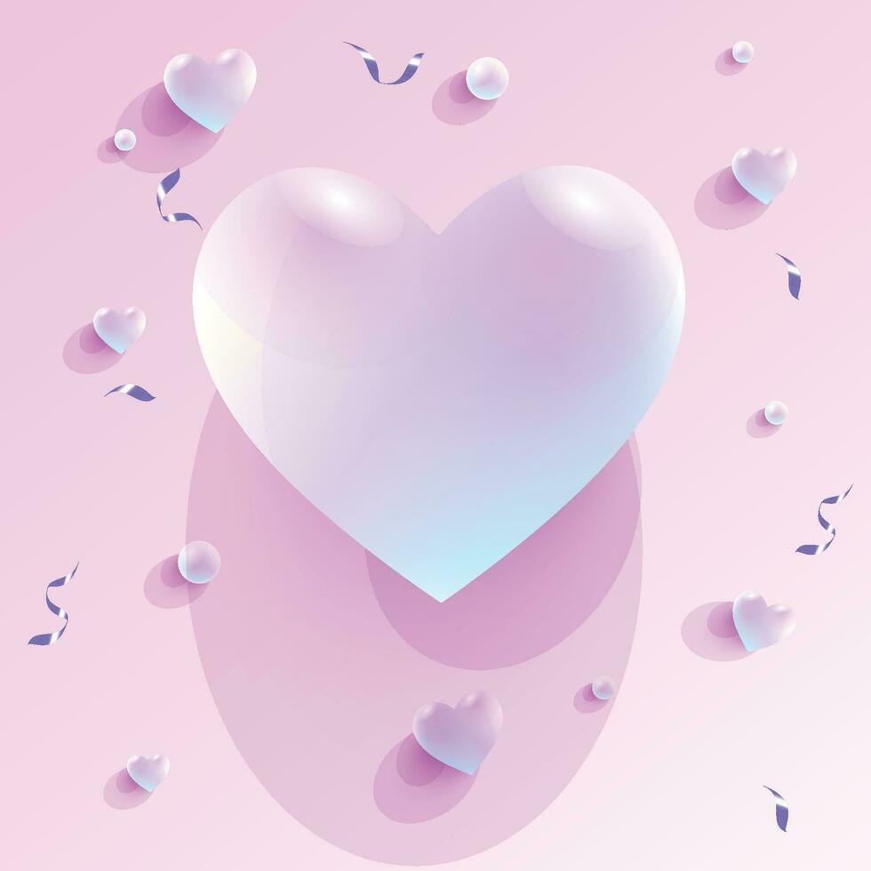 Vector happy valentine day congratulation with blue and pink 3d heart shapes
