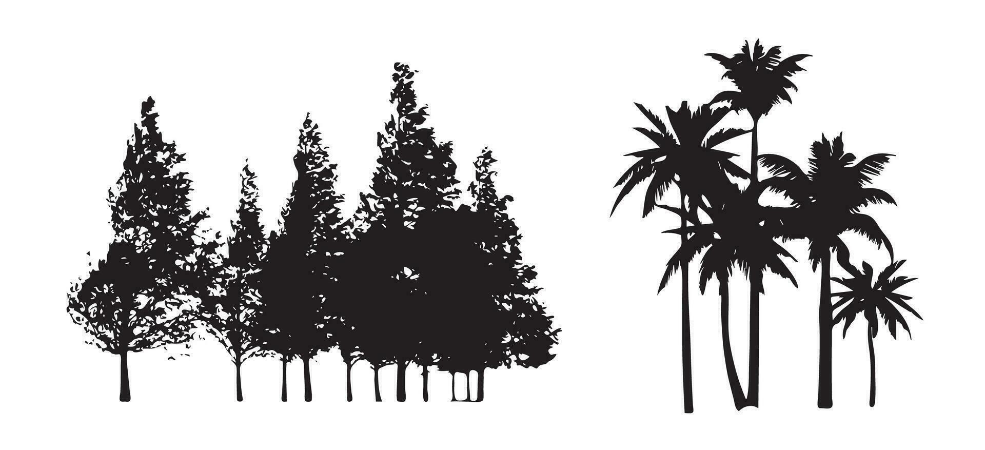Vector set of plant and tree silhouette...