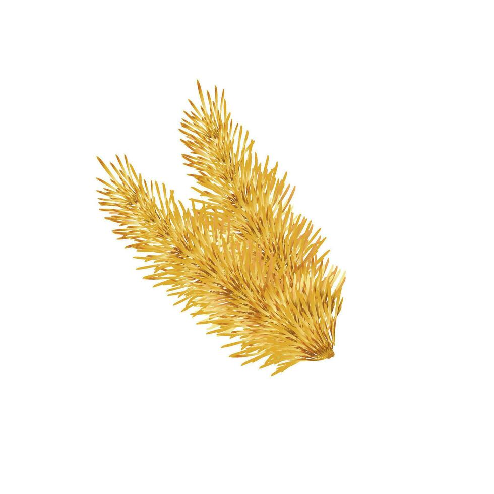 Vector golden fir branch christmas tree decoration, pine needles isolated