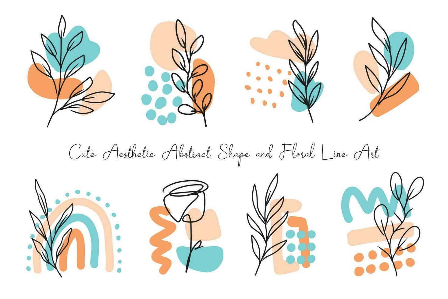 Aesthetic Abstract Shape and Floral Line Art Collection vector