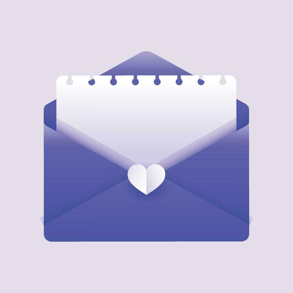 Vector greeting card for valentine's day. opened envelope with card and heart