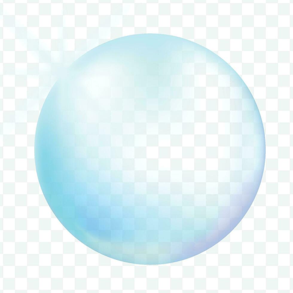 Vector blue transparent glass sphere glass or ball, shiny bubble glossy