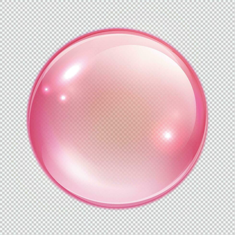 Vector pink transparent glass sphere glass or ball, shiny bubble glossy