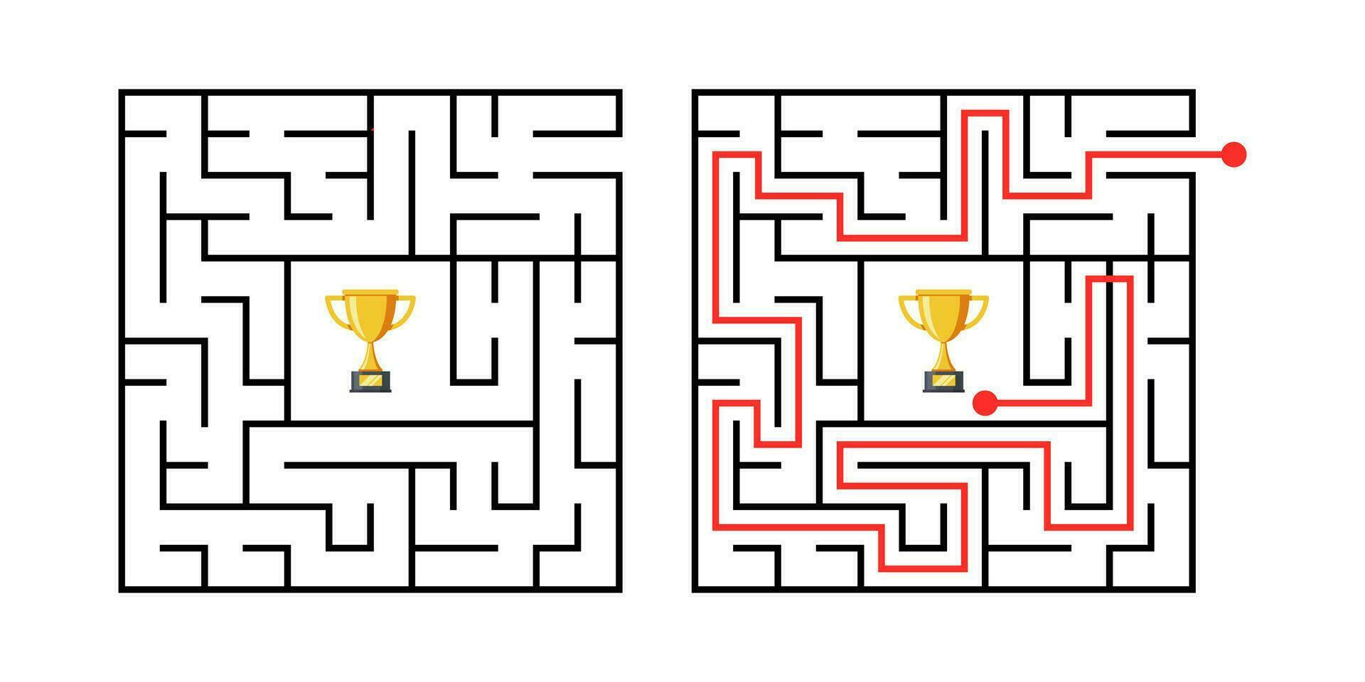 Square maze, game with labyrinths way. Labyrinth game way. vector