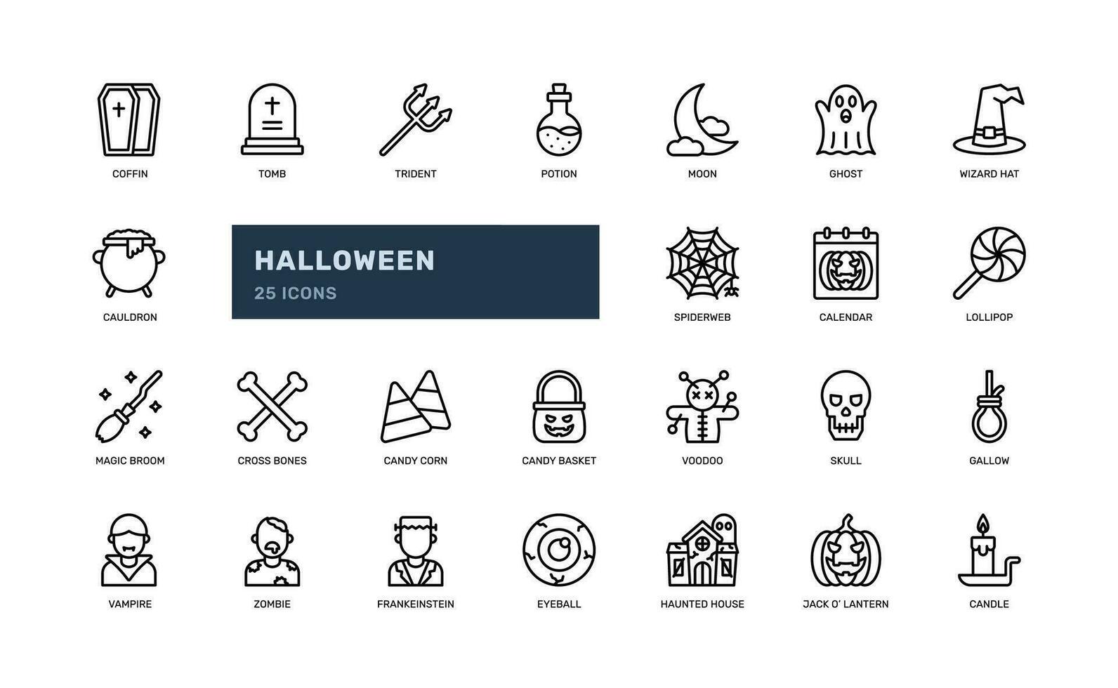 halloween party event horror spooky detailed outline line icon set. eps vector file