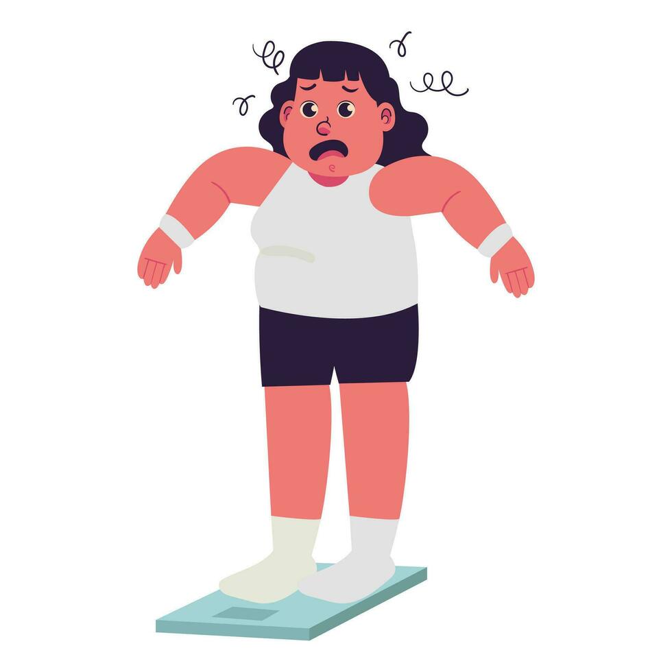 Female Fat People overweight plus size obesity Shock with Their Weight Illustration vector