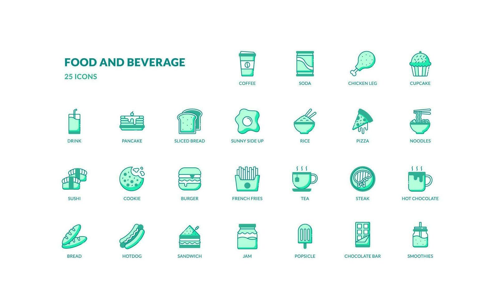 food and beverage meal restaurant menu detailed green color icon set. eps vector file