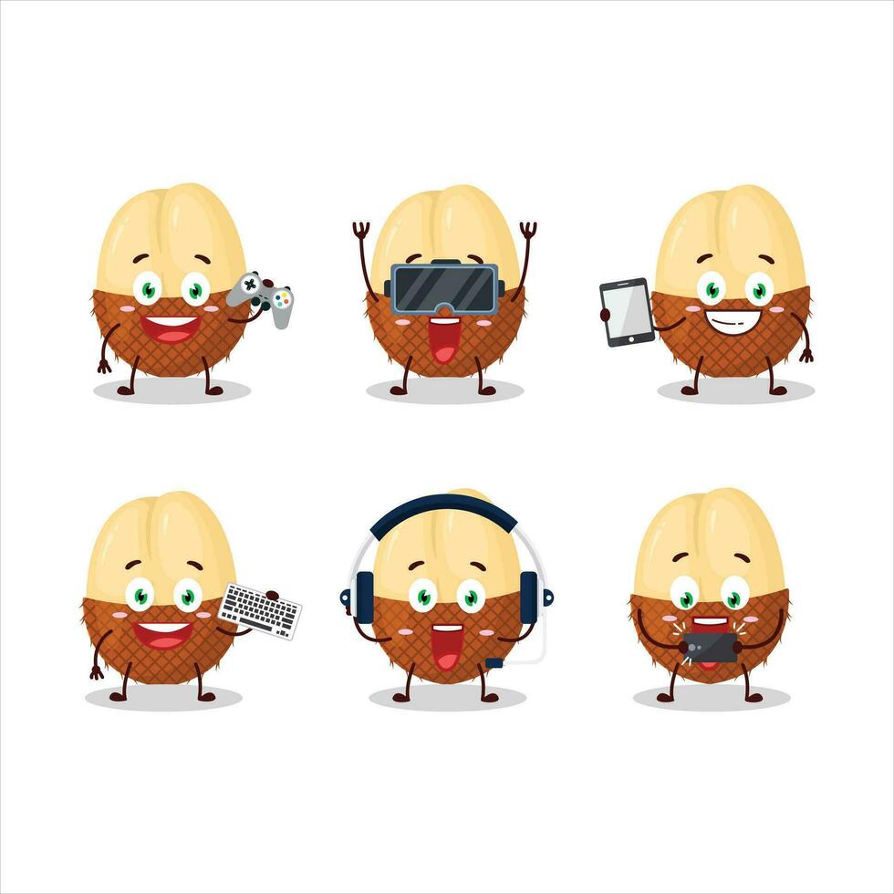 Slice of salak cartoon character are playing games with various cute emoticons vector