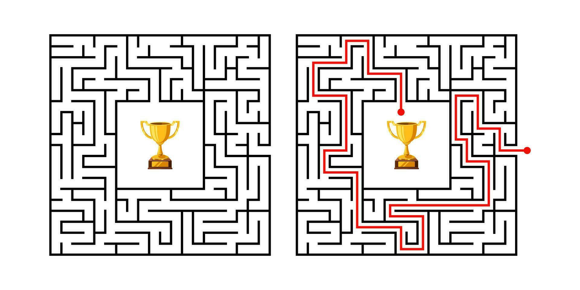 Square maze, game with labyrinths way. Labyrinth game way. vector