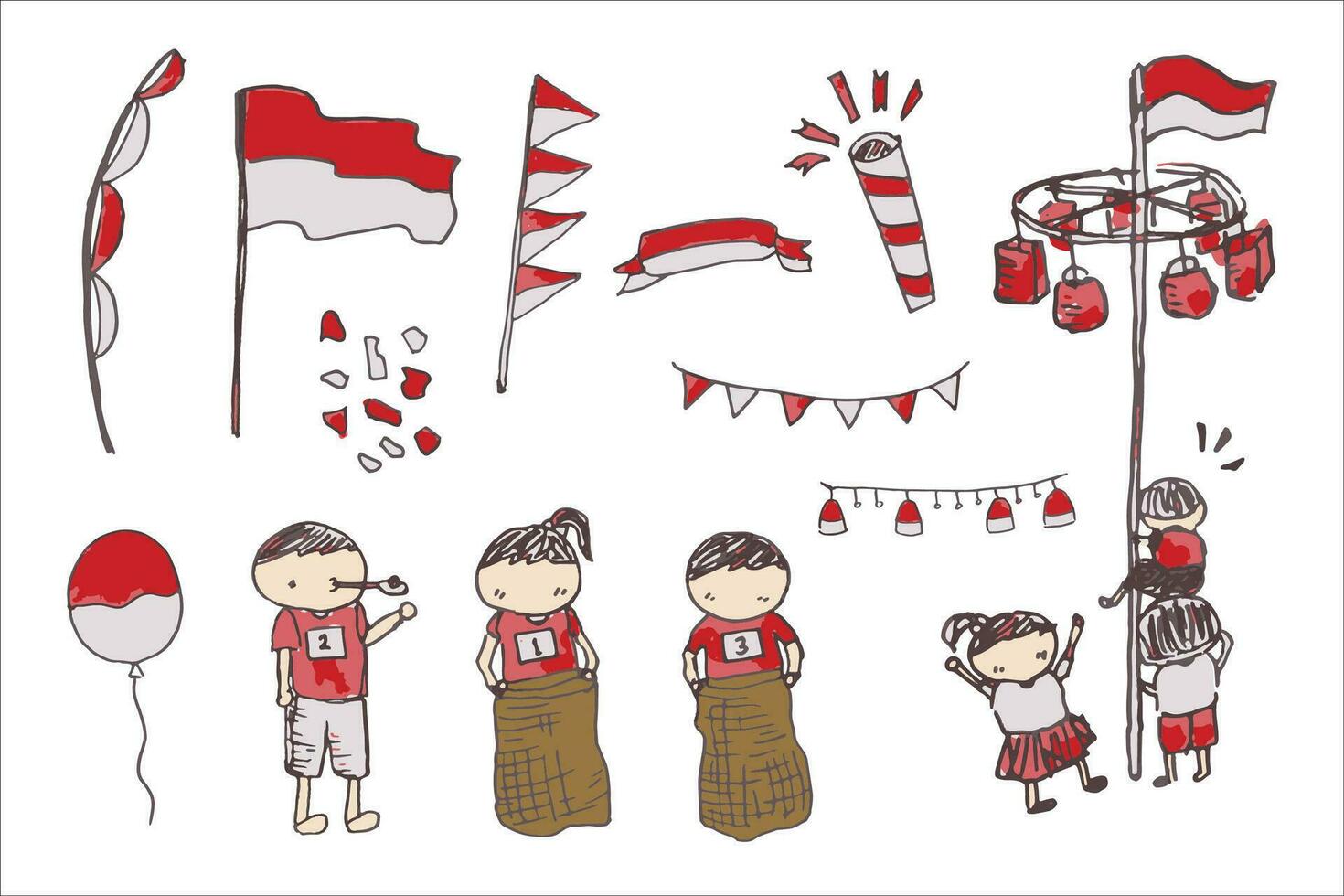 Indonesian Independence Day Line Drawing Element vector