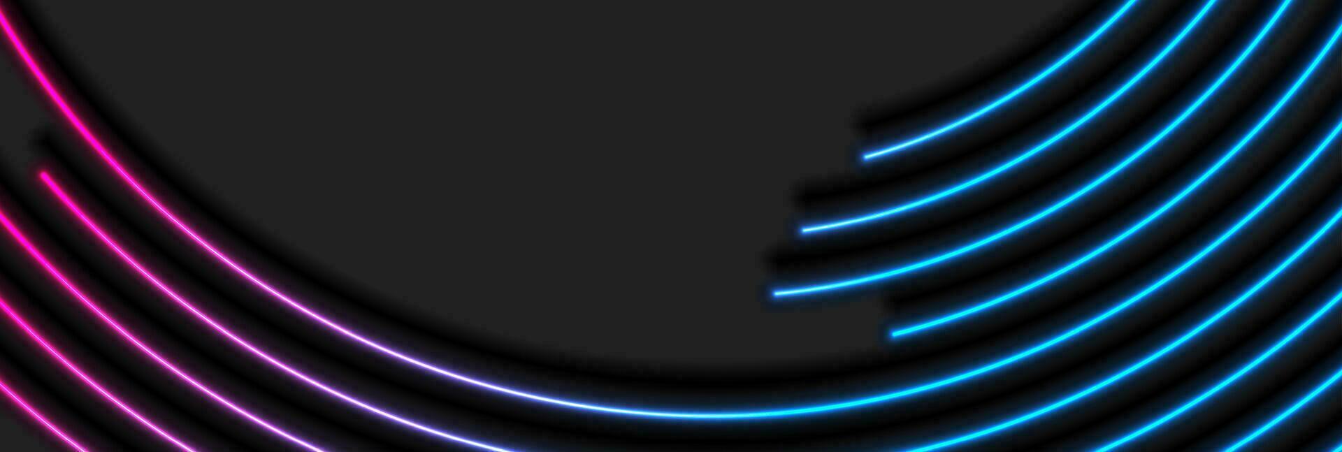 Abstract black technology banner with neon glowing lines vector