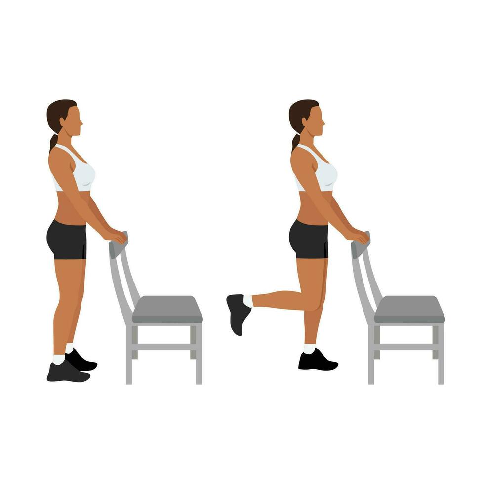 Woman doing Standing Leg Curl posture exercise. vector