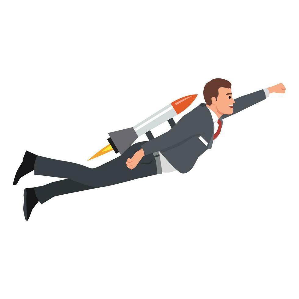 Businessman flying with jet pack illustration. Success in business and career concept. vector