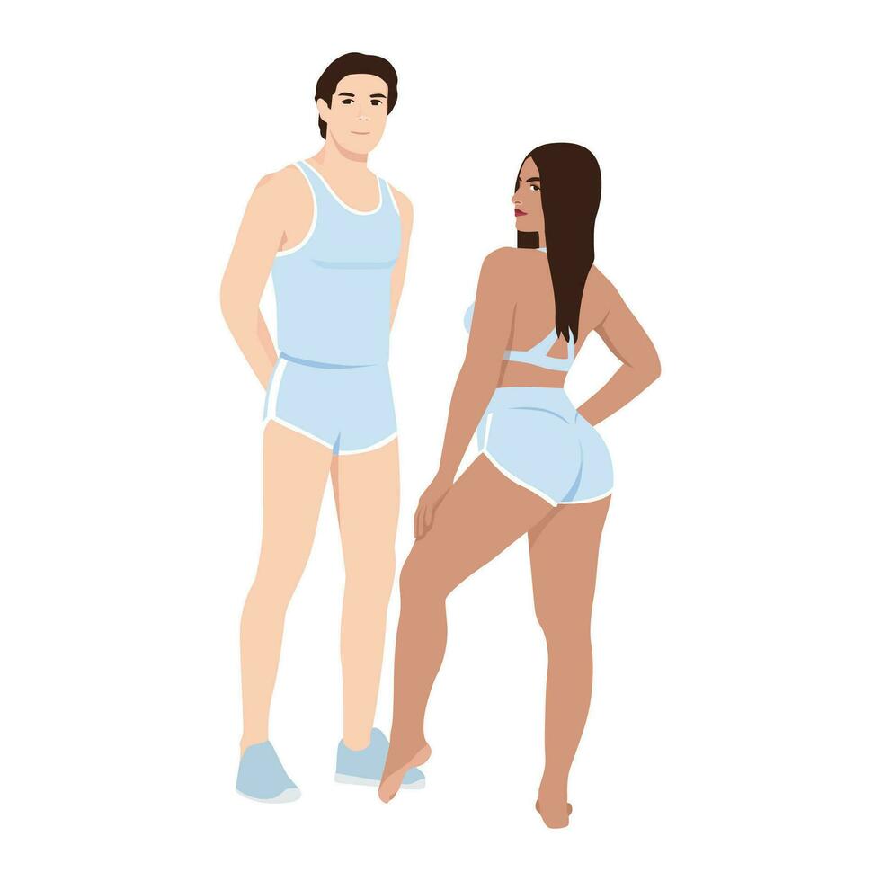 illustration of a slim athletic body type of adult man and woman. Healthy lifestyle or anatomy concept. Gender comparison. vector