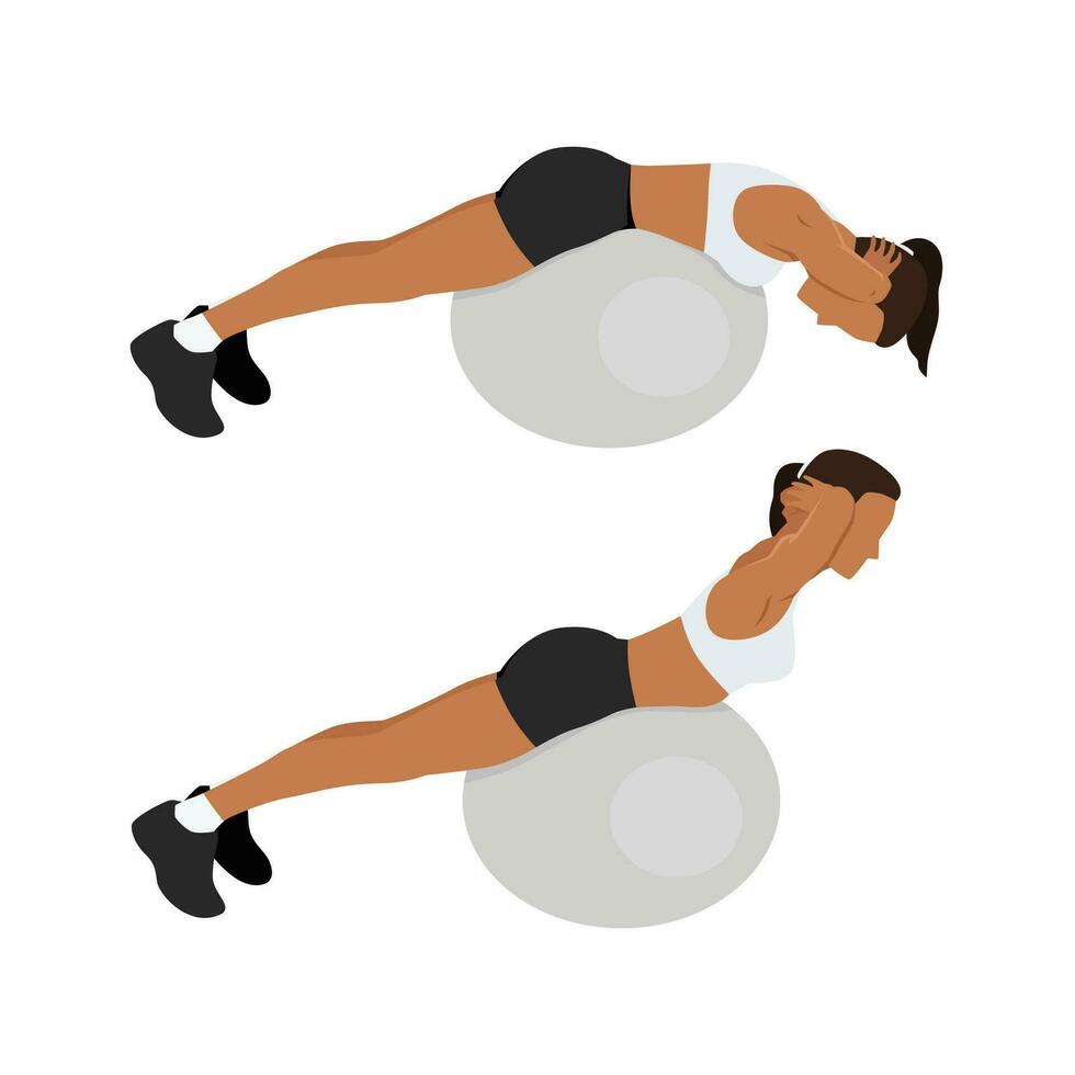 Woman doing stability or swiss ball back extensions exercise. vector