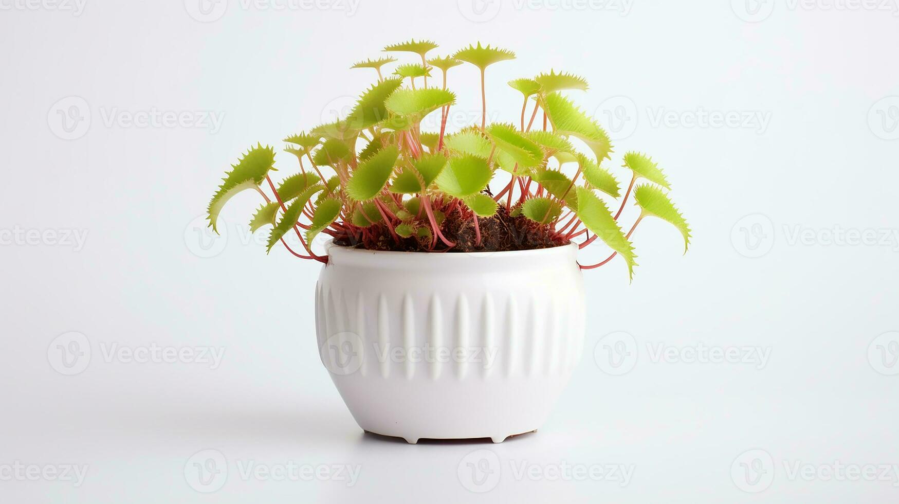 Photo of Venus Flytrap flower in pot isolated on white background. Generative AI
