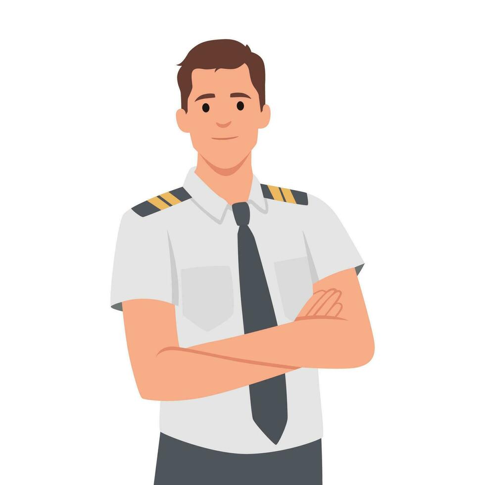 piloto personaje y conjunto de elementos para su trabajo cruzado su mano. vector