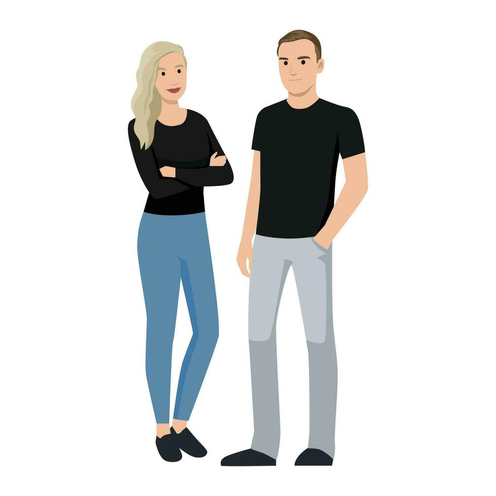 Business cartoon young people wearing black shirt. vector