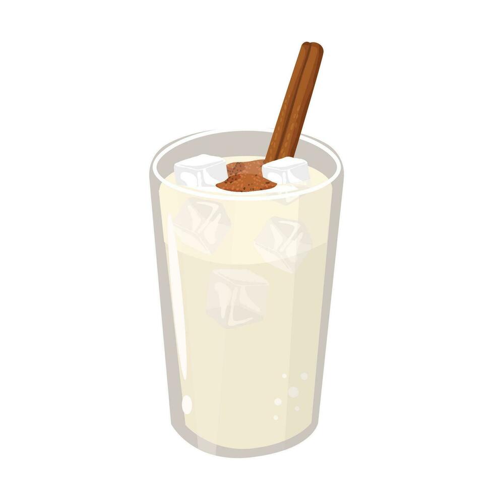 Glass horchata with stick cinnamon. vector