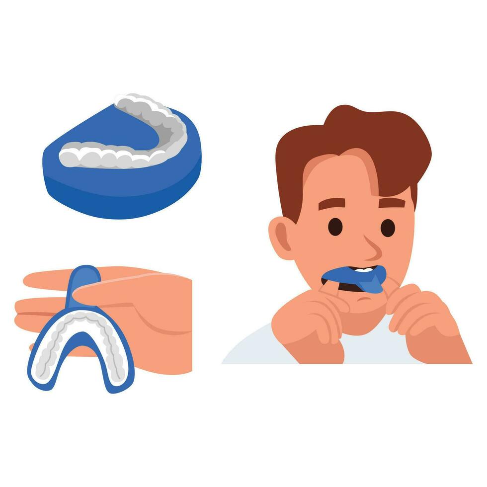 Bruxism Dental Night Guard Mouth Guard with Case. Man wearing dental