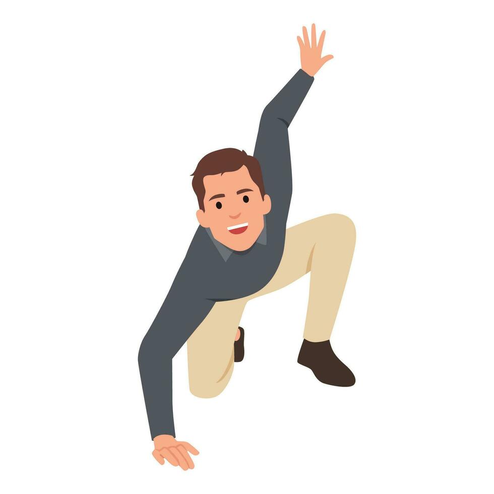 Landing pose of super businessman. vector