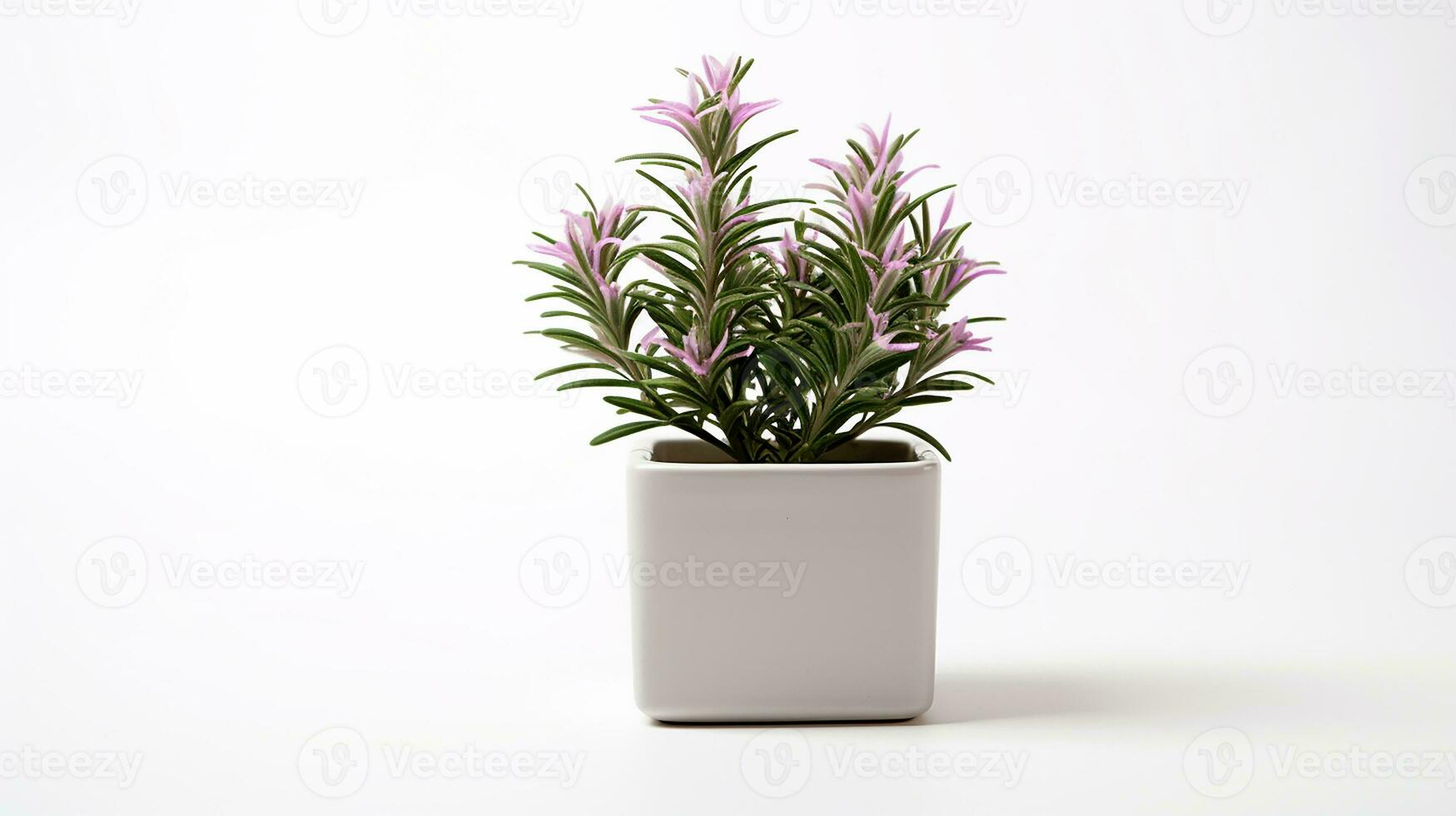 Photo of Rosemary flower in pot isolated on white background. Generative AI