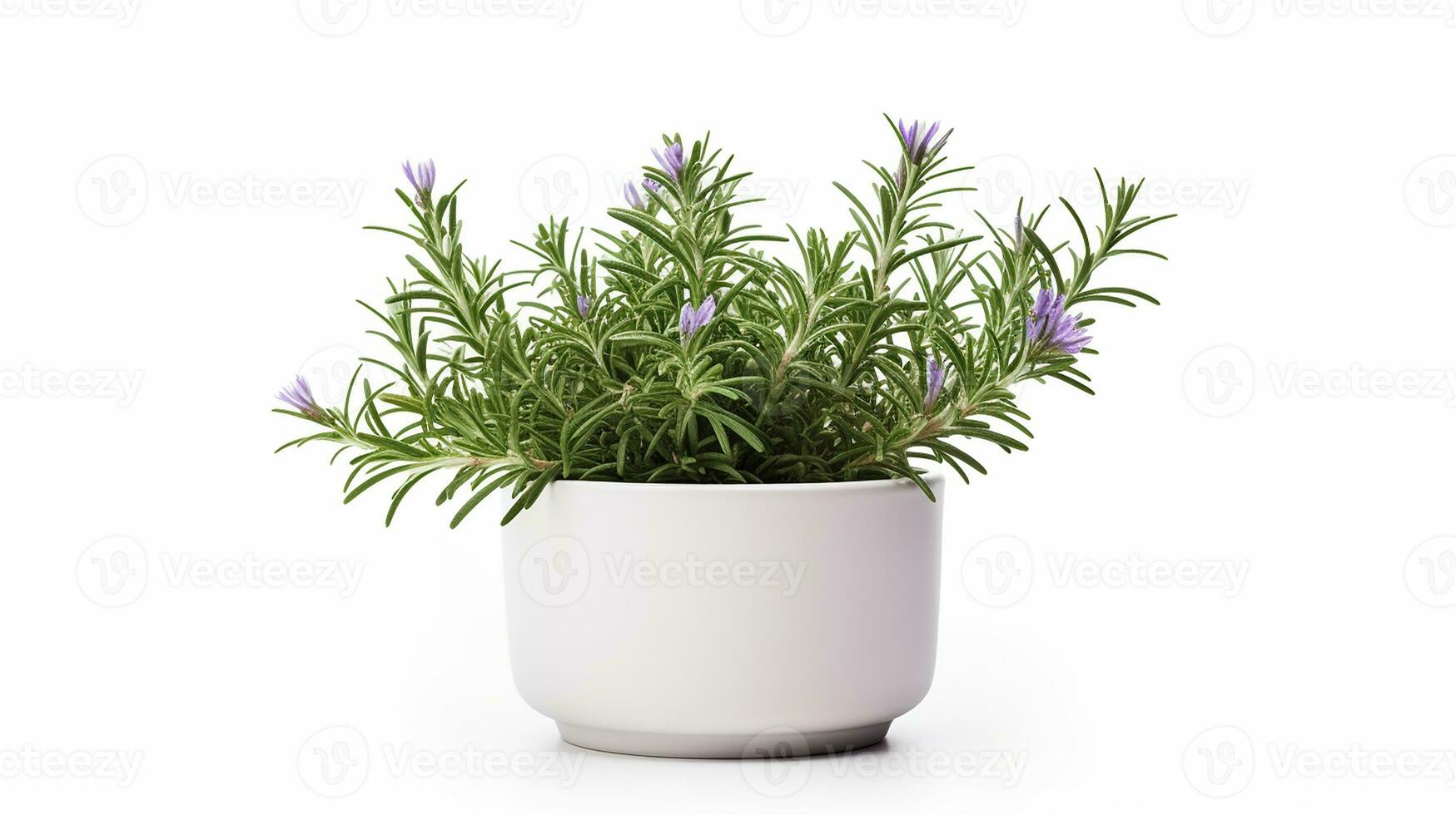 Photo of Rosemary flower in pot isolated on white background. Generative AI