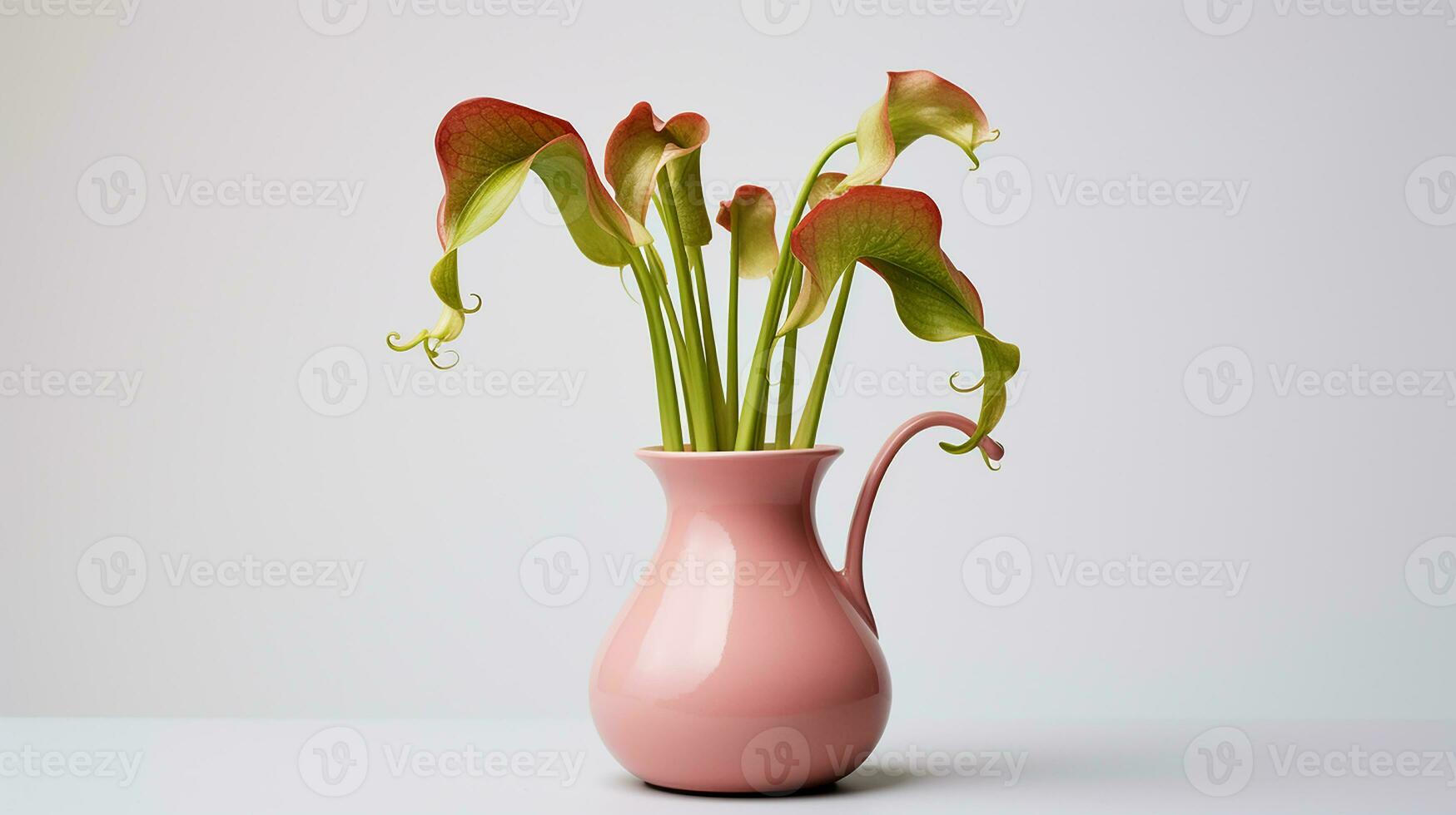 Photo of Pitcher Plant flower in pot isolated on white background. Generative AI