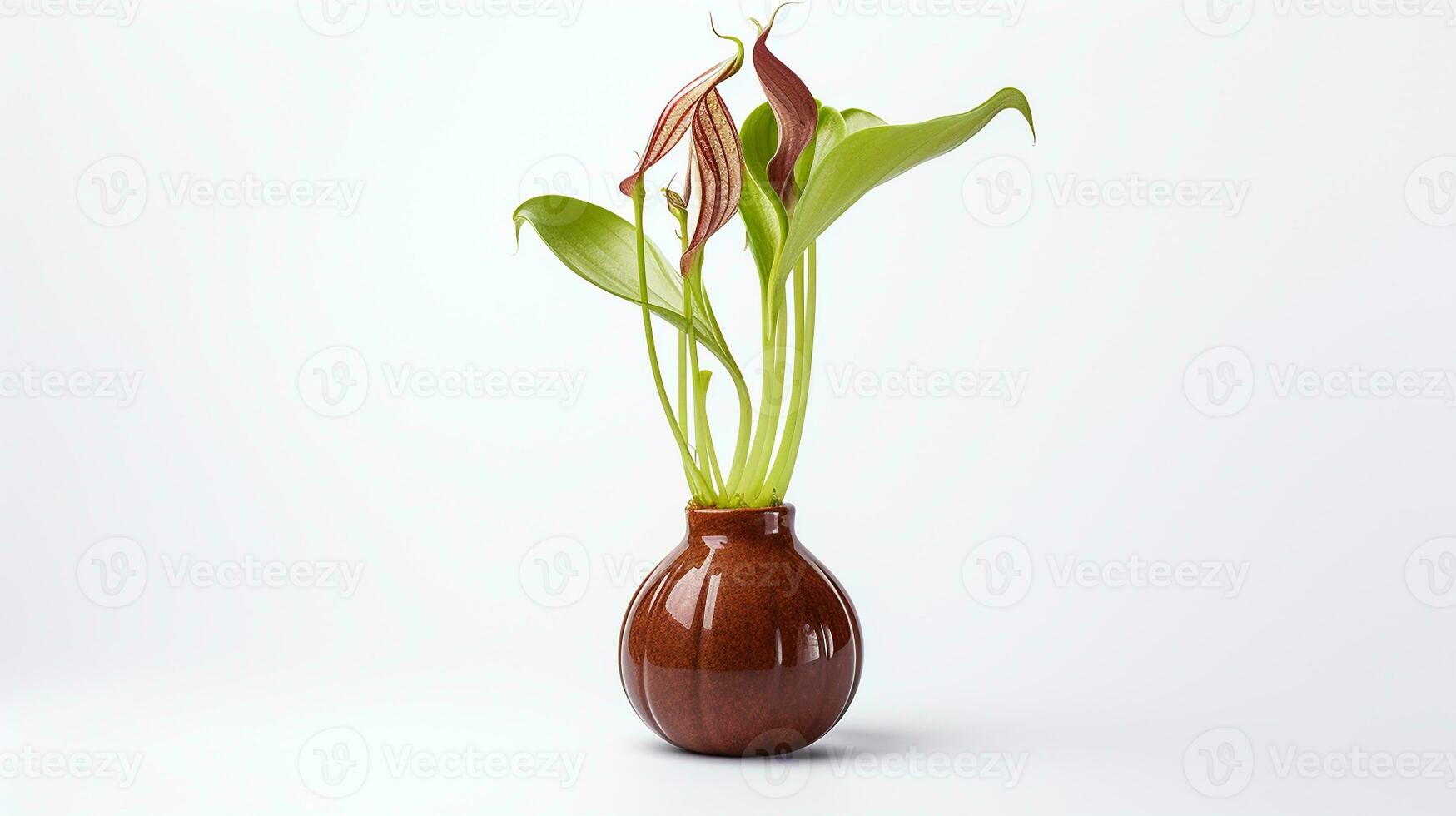 Photo of Pitcher Plant flower in pot isolated on white background. Generative AI