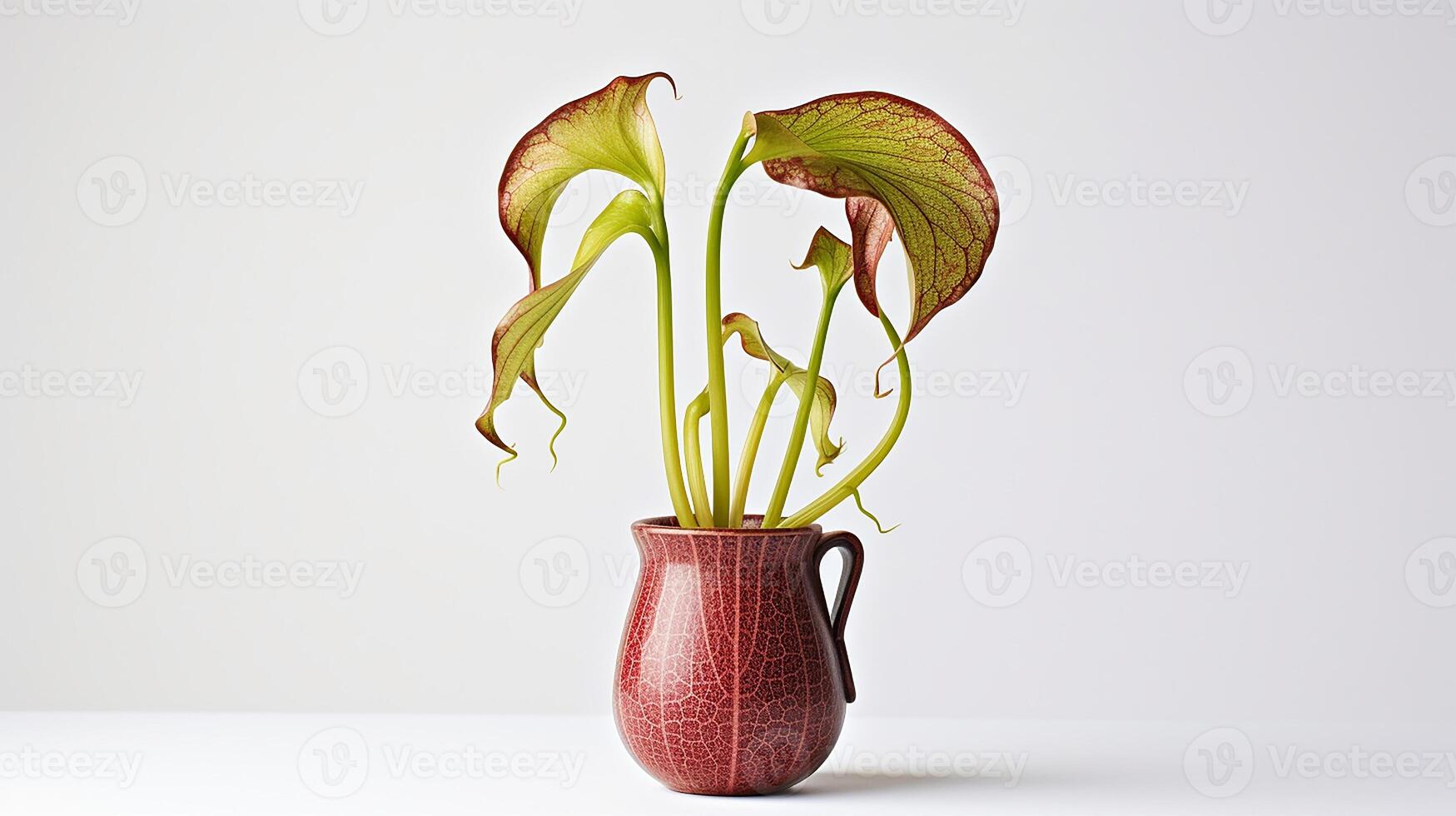 Photo of Pitcher Plant flower in pot isolated on white background. Generative AI