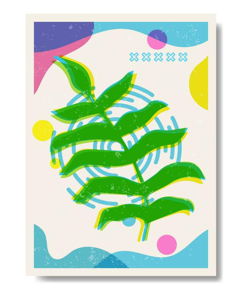 tropical hojas antecedentes con risografía estilo vector