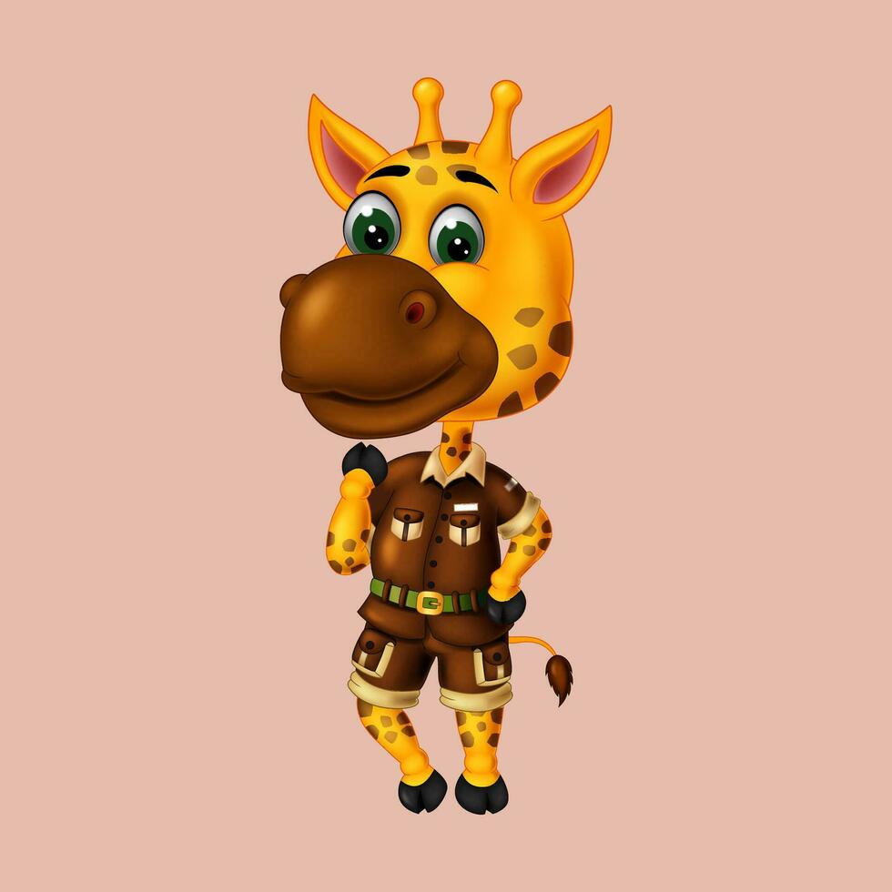 giraffe cartoon posing, vector isolated