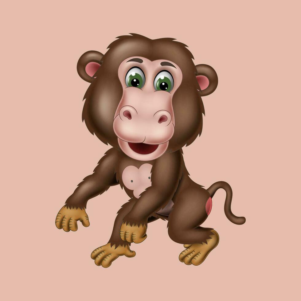 chimpancé dibujos animados posando, vector aislado