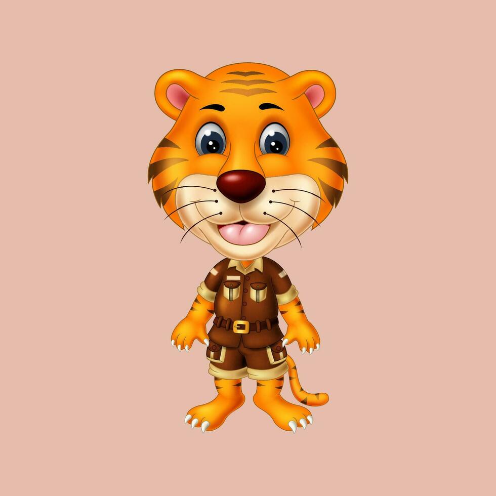 tiger cartoon posing, vector isolated