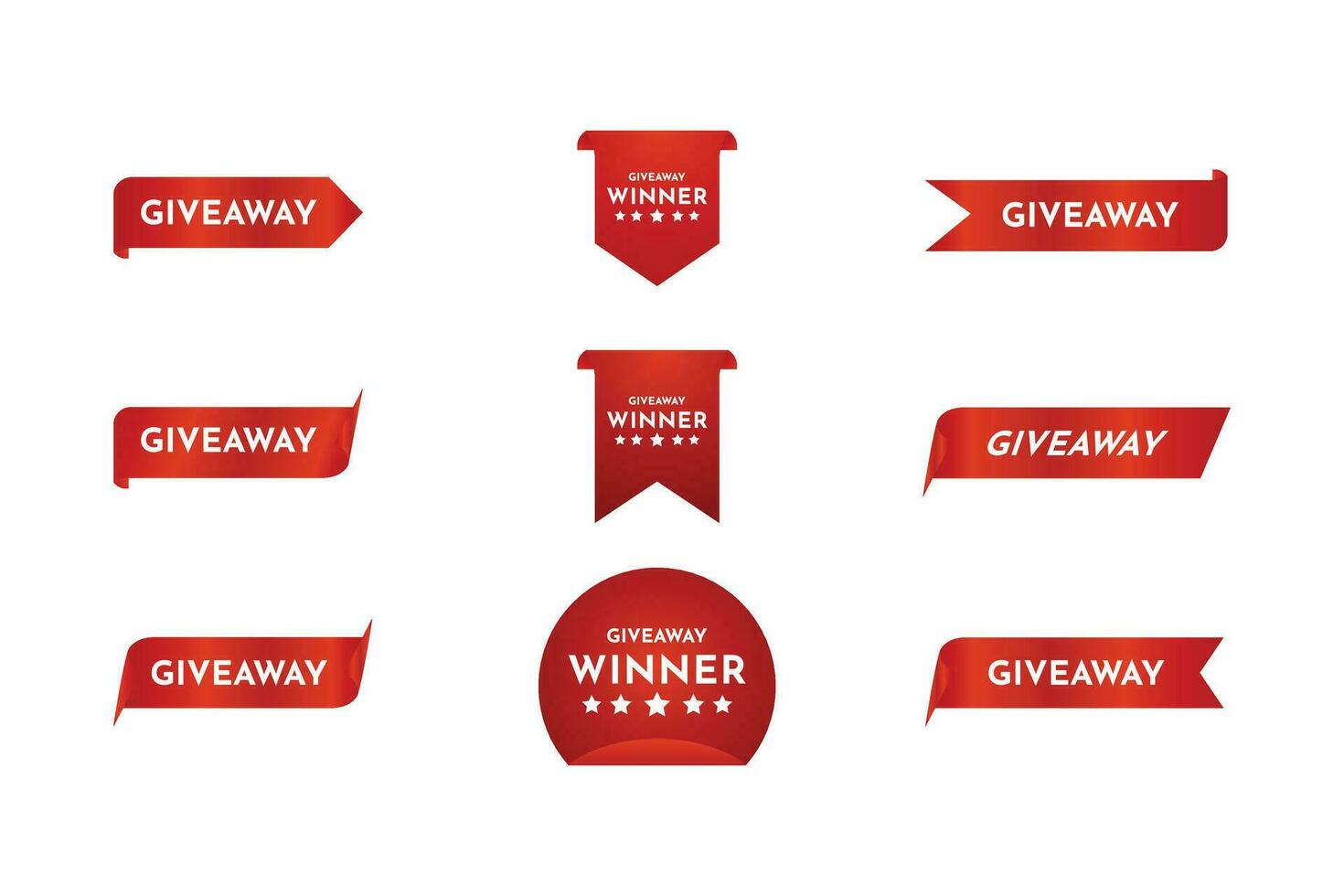 Giveaway tags or labels for social media post. Red announcement 3d banners giveaway contest ribbons vector