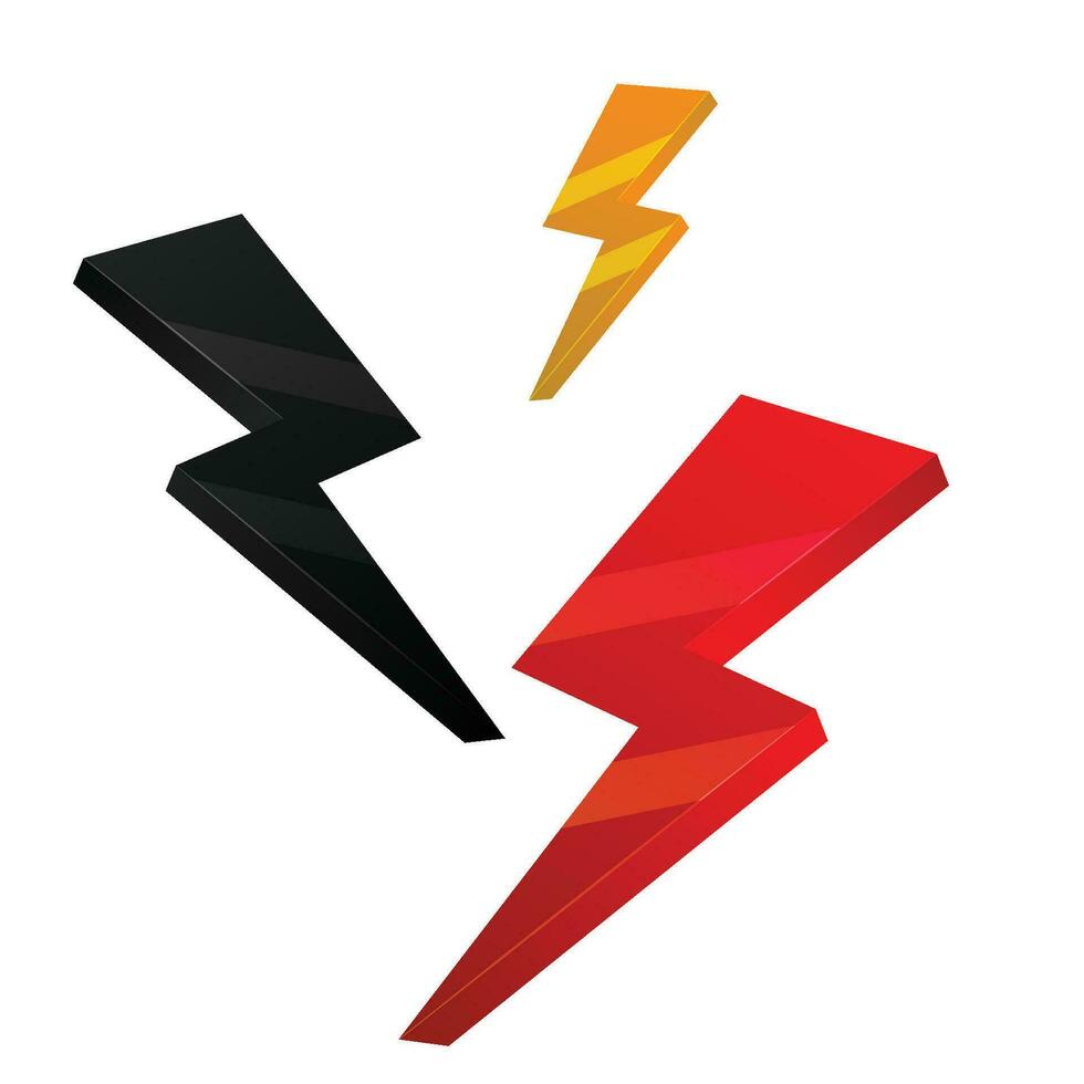 Vector gold, red, black lightning icons on white vector illustration