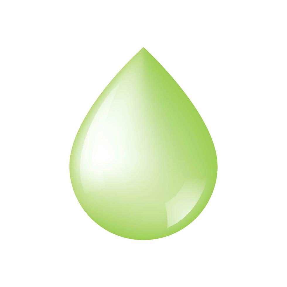 Vector green shiny water drop on white background